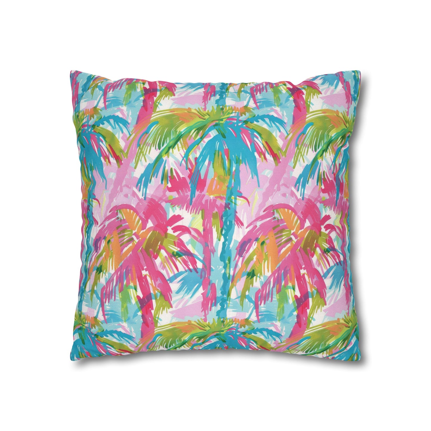 Pastel Paradise: Palm Trees in Soft Blues, Pinks, and Greens Spun Polyester Square Pillowcase 4 Sizes