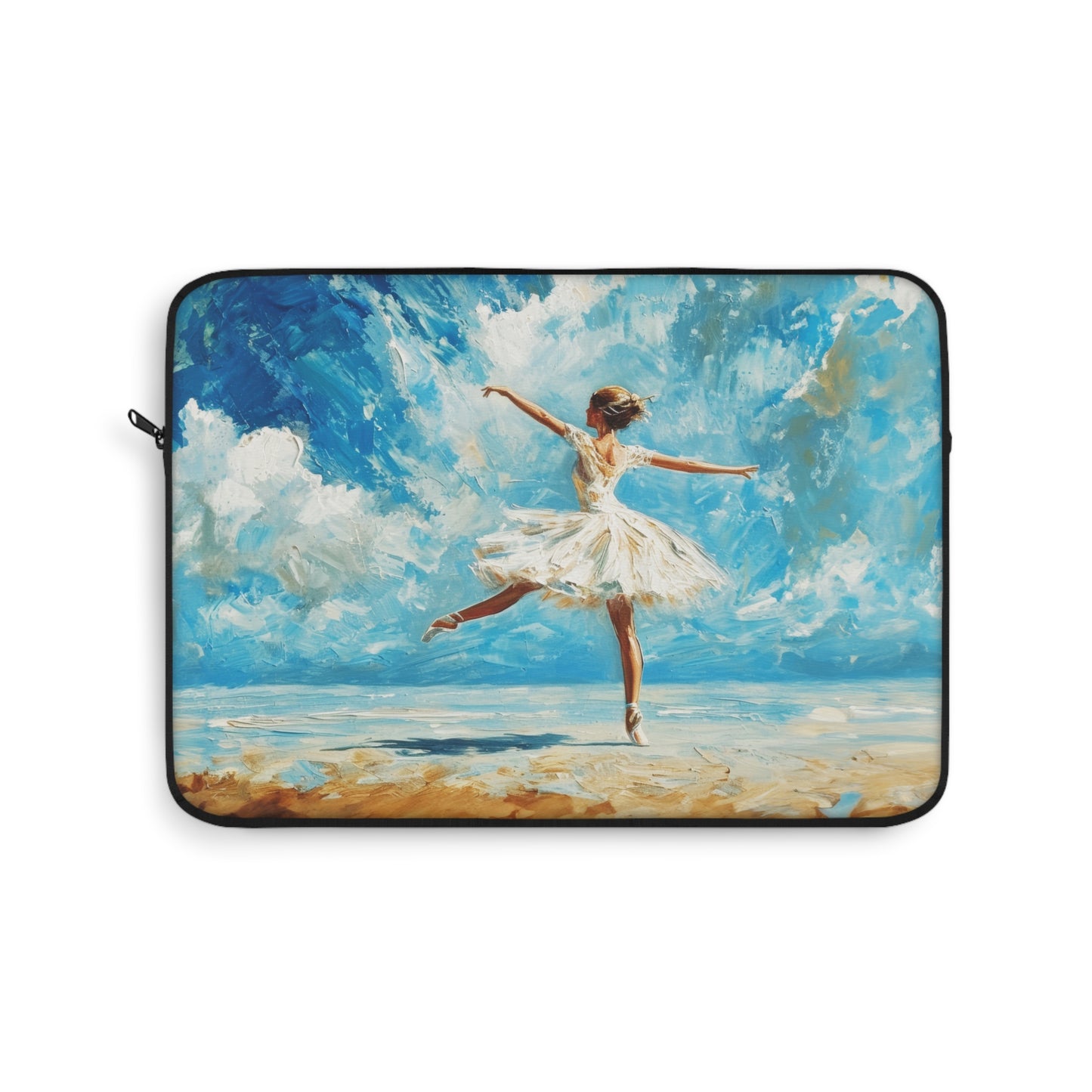 Coastal Elegance: Ballerina Dancing in White Amidst Beach Sunlight Laptop or Ipad Protective Sleeve 3 Sizes Available