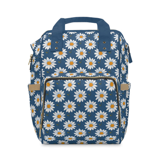 Elegant White Daisies on Navy Blue Background Multifunctional Diaper Backpack