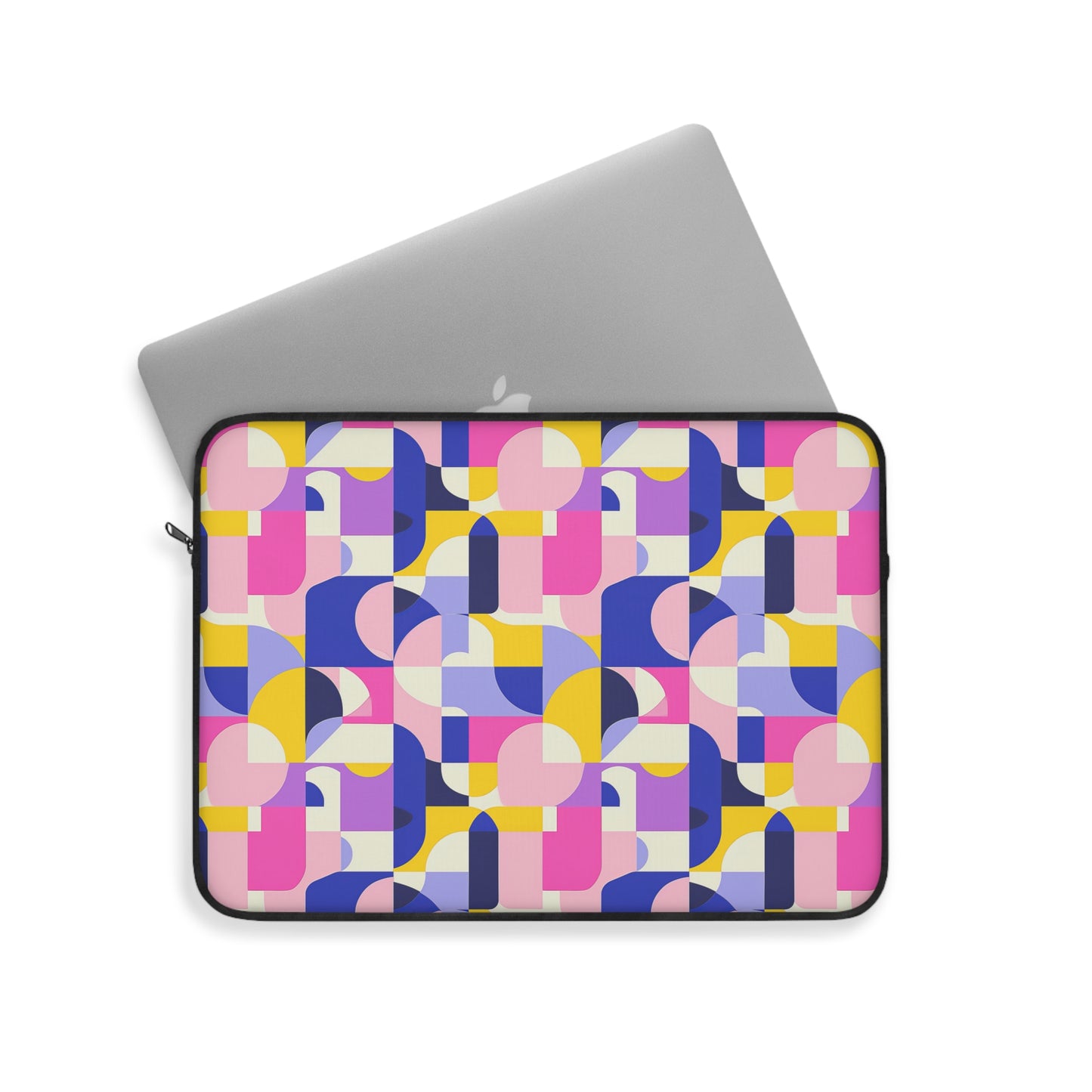 Vibrant Pink, Blue Yellow Color Block Geometric Shapes Laptop or Ipad Protective Sleeve 3 Sizes Available