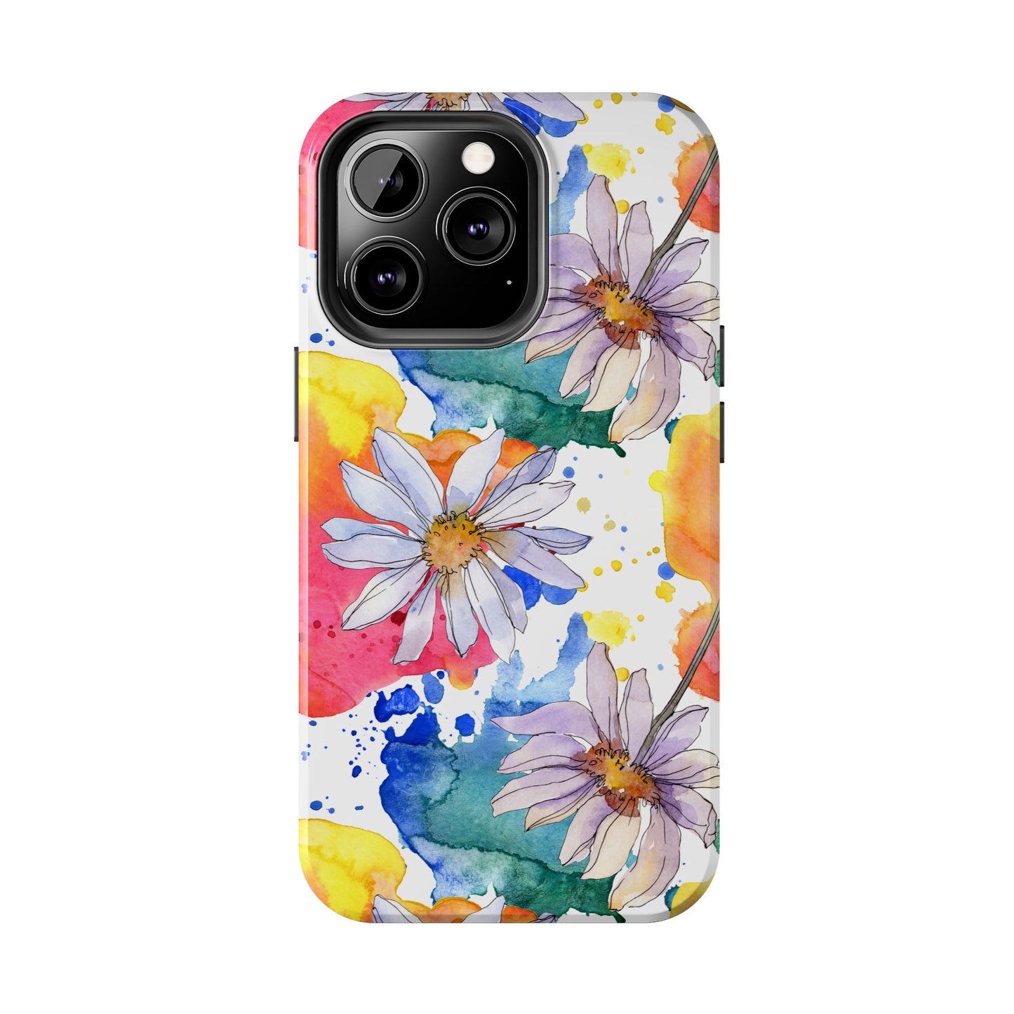 Large Colorful Watercolor Daisy Design Iphone Tough Phone Case