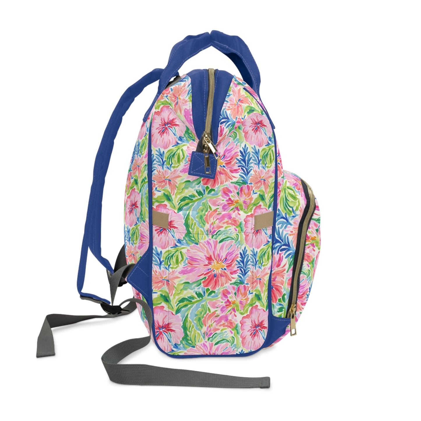 Pastel Oasis: Watercolor Hibiscus Flowers and Palms in Soft Hues Multifunctional Diaper Backpack