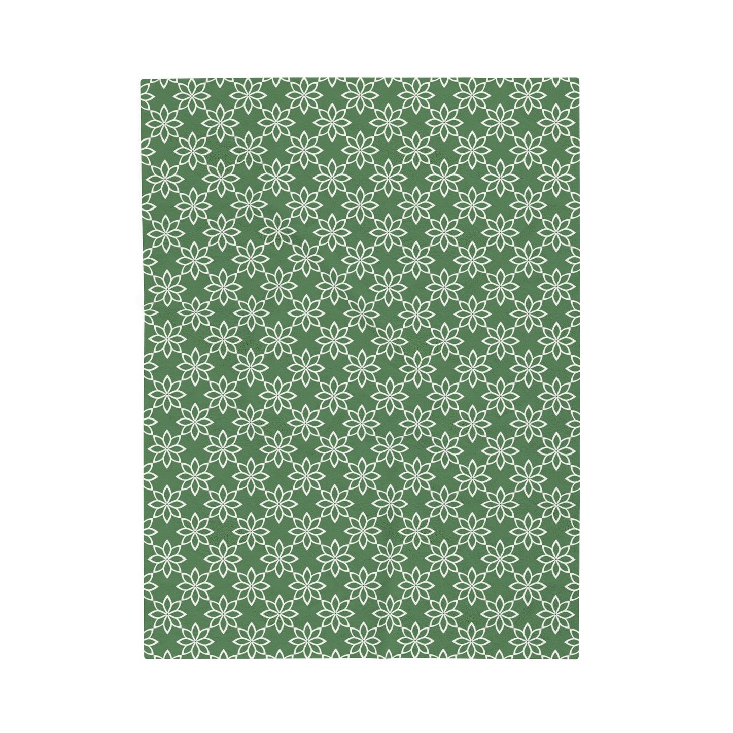 Modern Minimalist Green and White Geometric Floral Design Velveteen Plush Blanket 3 Sizes