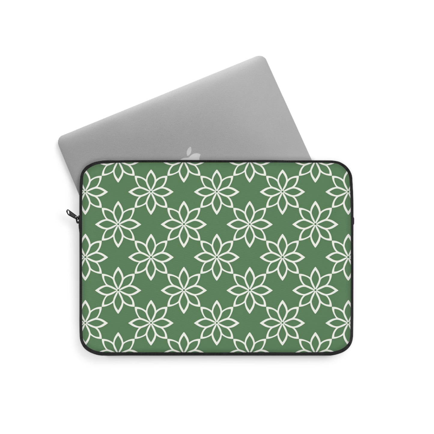 Modern Minimalist Green and White Geometric Floral Design Laptop or Ipad Protective Sleeve 3 Sizes Available