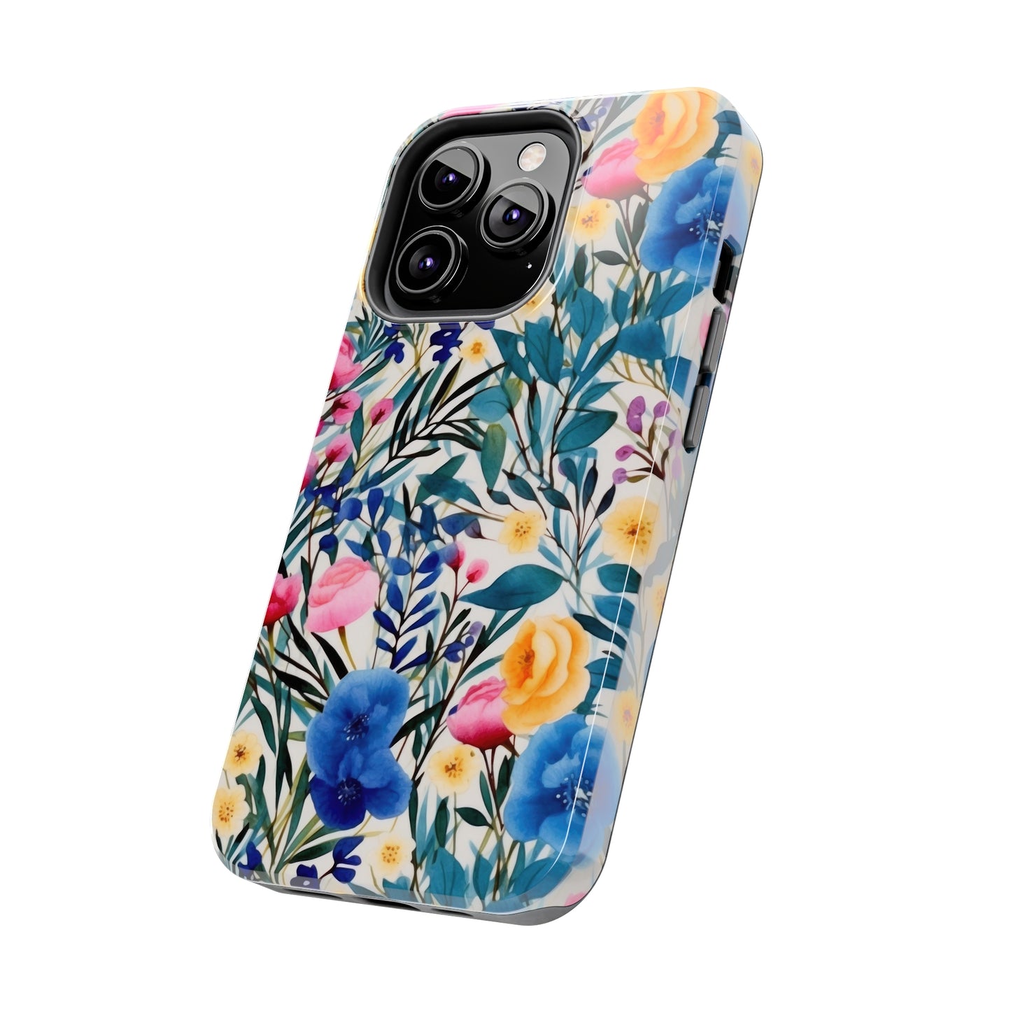 Blooming Brilliance: Large Watercolor Floral Design in Blue, Yellow, and Pink Iphone Tough Phone Case