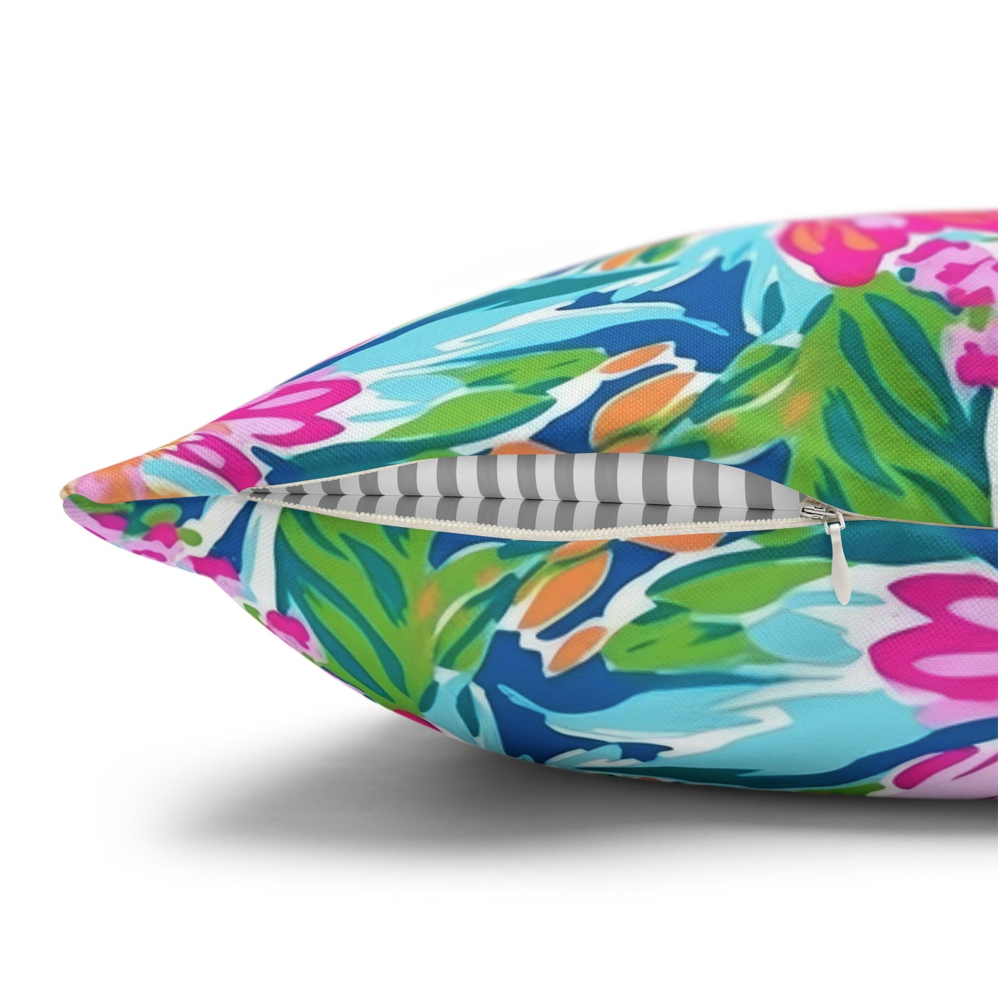 Sunlit Symphony: Large Blooms of Pink, Blue, and Green in Watercolor Spun Polyester Square Pillowcase 4 Sizes