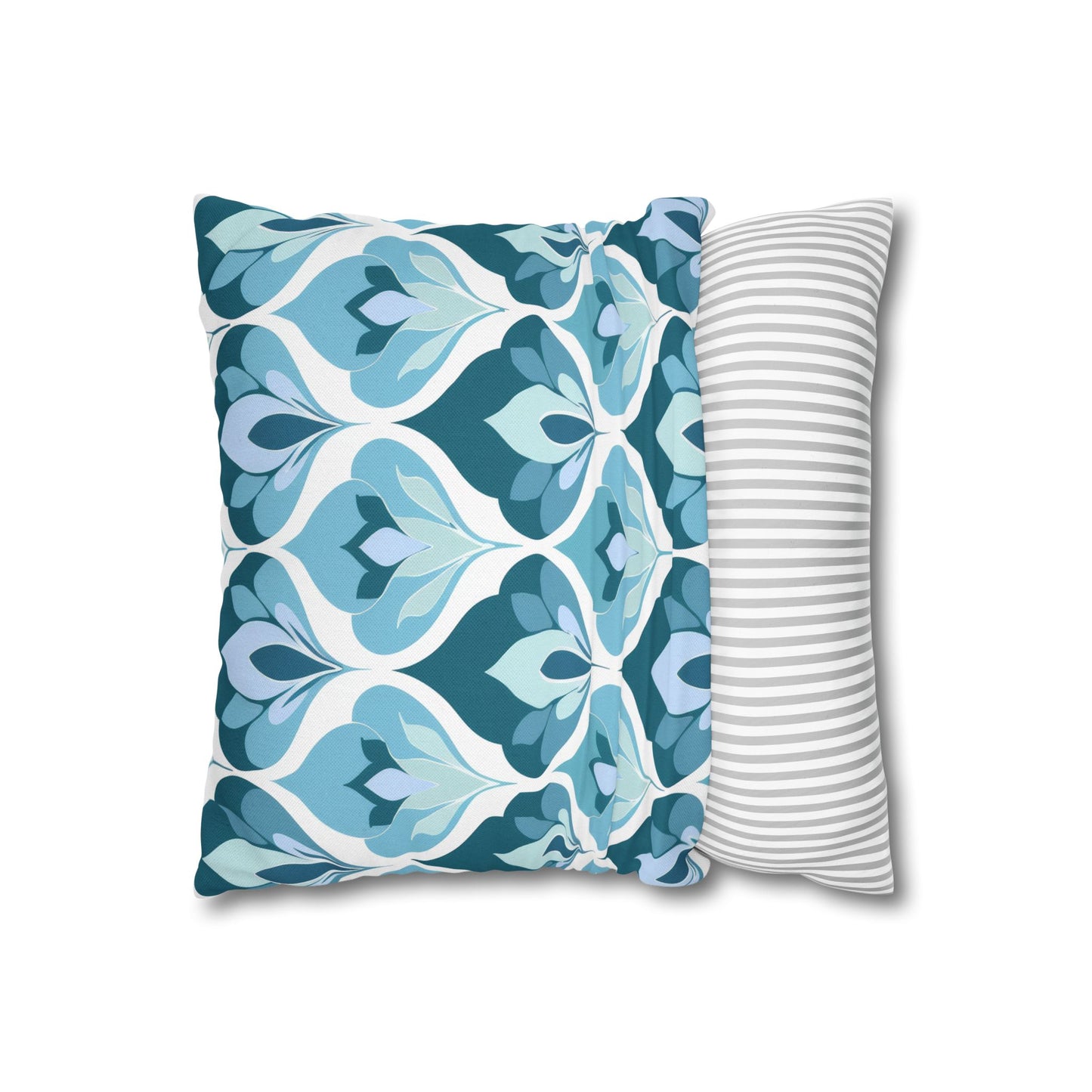 Serene Leaf Motifs Cascading in Cool Hues of Oceanic Blues Spun Polyester Square Pillowcase 4 Sizes