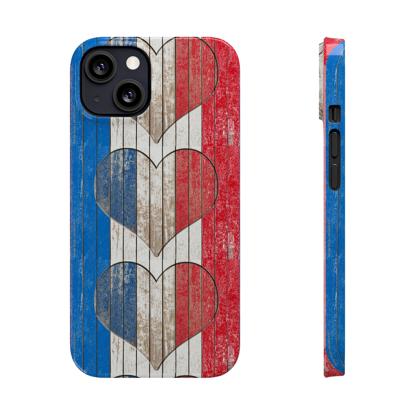 Painted Heart in Red White Blue Wood Wall Iphone 15-12 Slim Phone Case