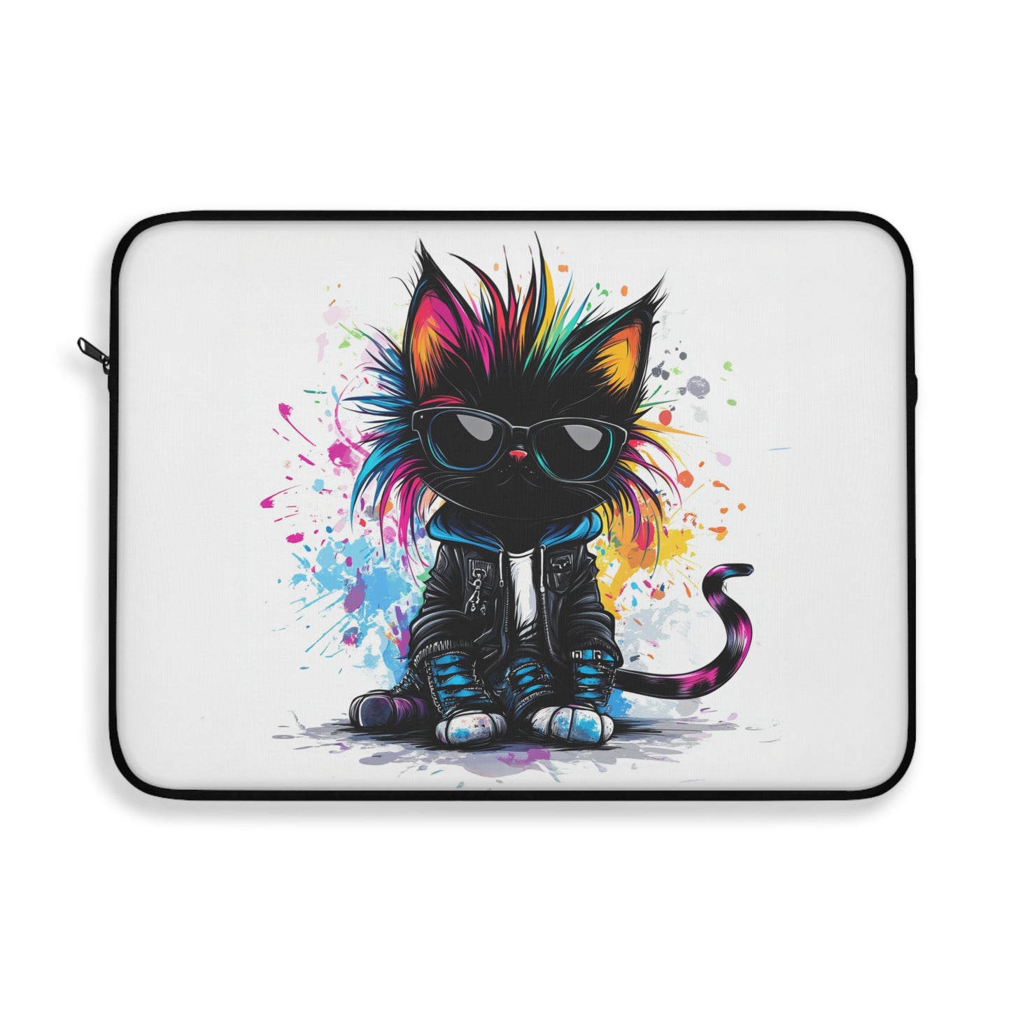 Rebel Whiskers Urban Cat in Leather and Shades Laptop or Ipad Protective Sleeve 3 Sizes Available