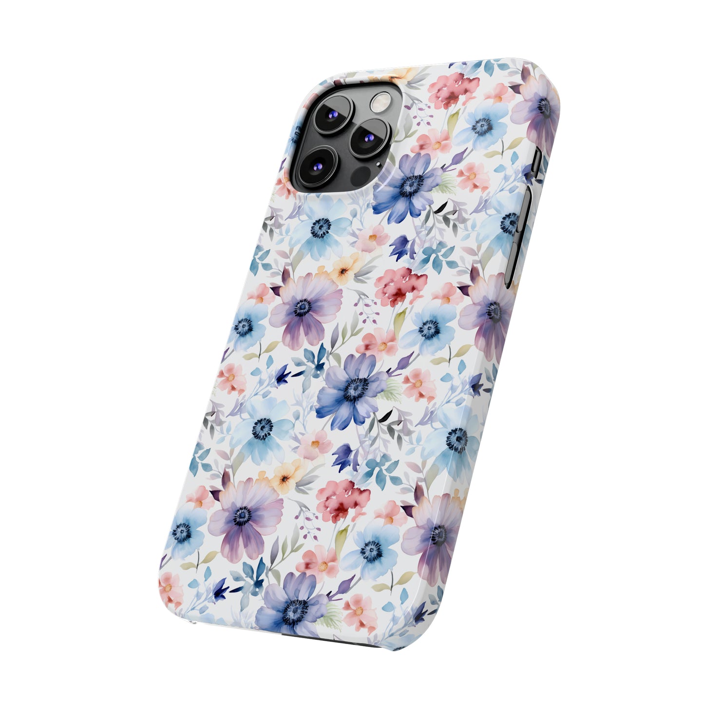 Pastel Pink Purple and Blue Watercolor Flowers Iphone 15-12 Slim Phone Case