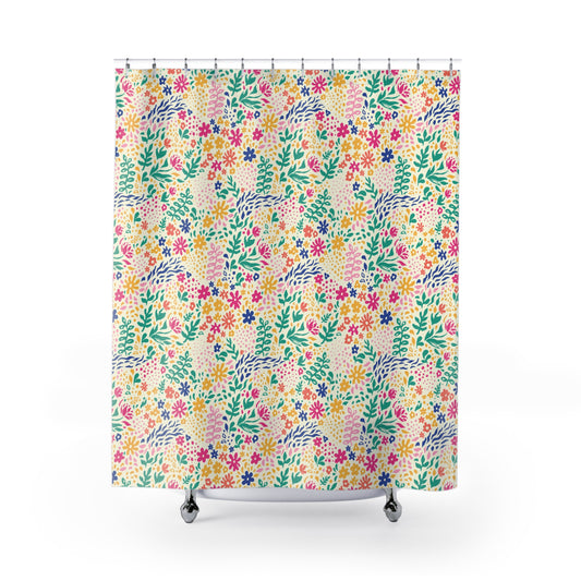 Bright Colored Springtime Flowers Bathroom Shower Curtain   71" × 74"