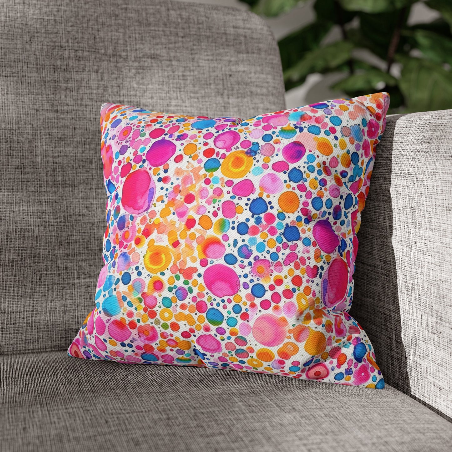 Prismatic Splatter: Rainbow Watercolor Explosion Spun Polyester Square Pillowcase 4 Sizes