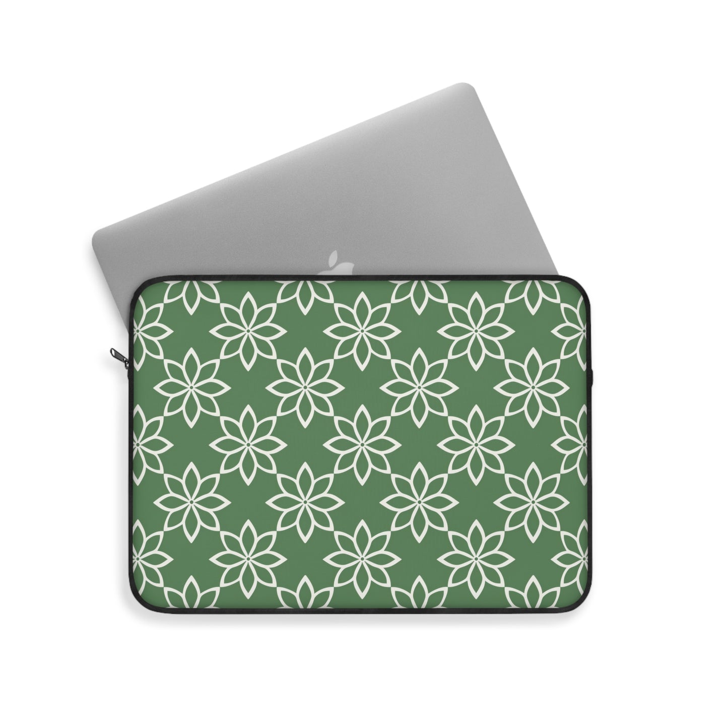 Modern Minimalist Green and White Geometric Floral Design Laptop or Ipad Protective Sleeve 3 Sizes Available