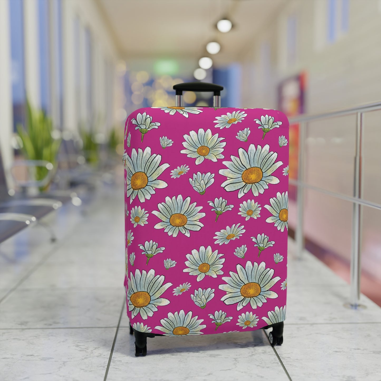 Large Watercolor Summer Daisies Blooming Against a Bold Pink Background  - Luggage Protector and Cover 3 Sizes