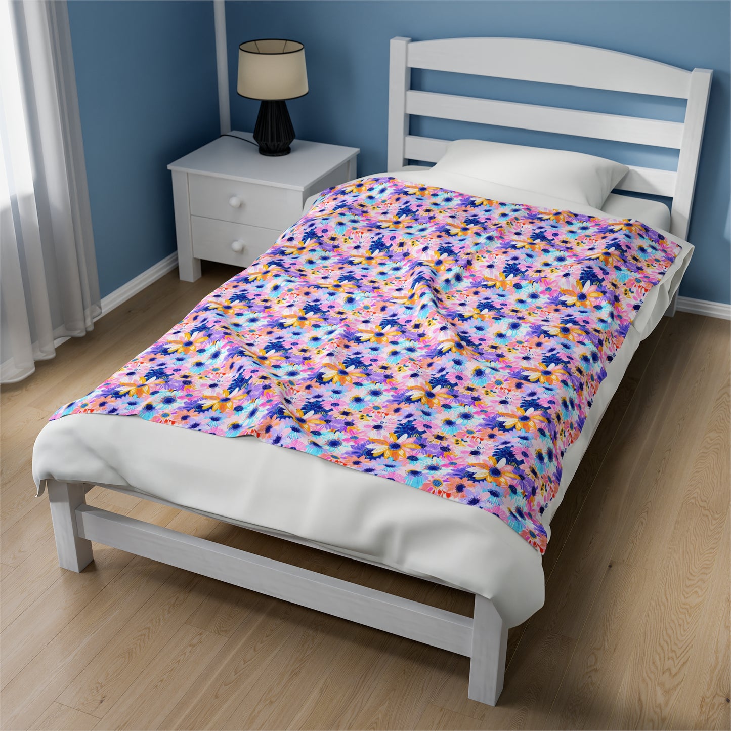 Watercolor Wonderland: Large Colorful Daisies Blooming with Radiance Velveteen Plush Blanket 3 Sizes