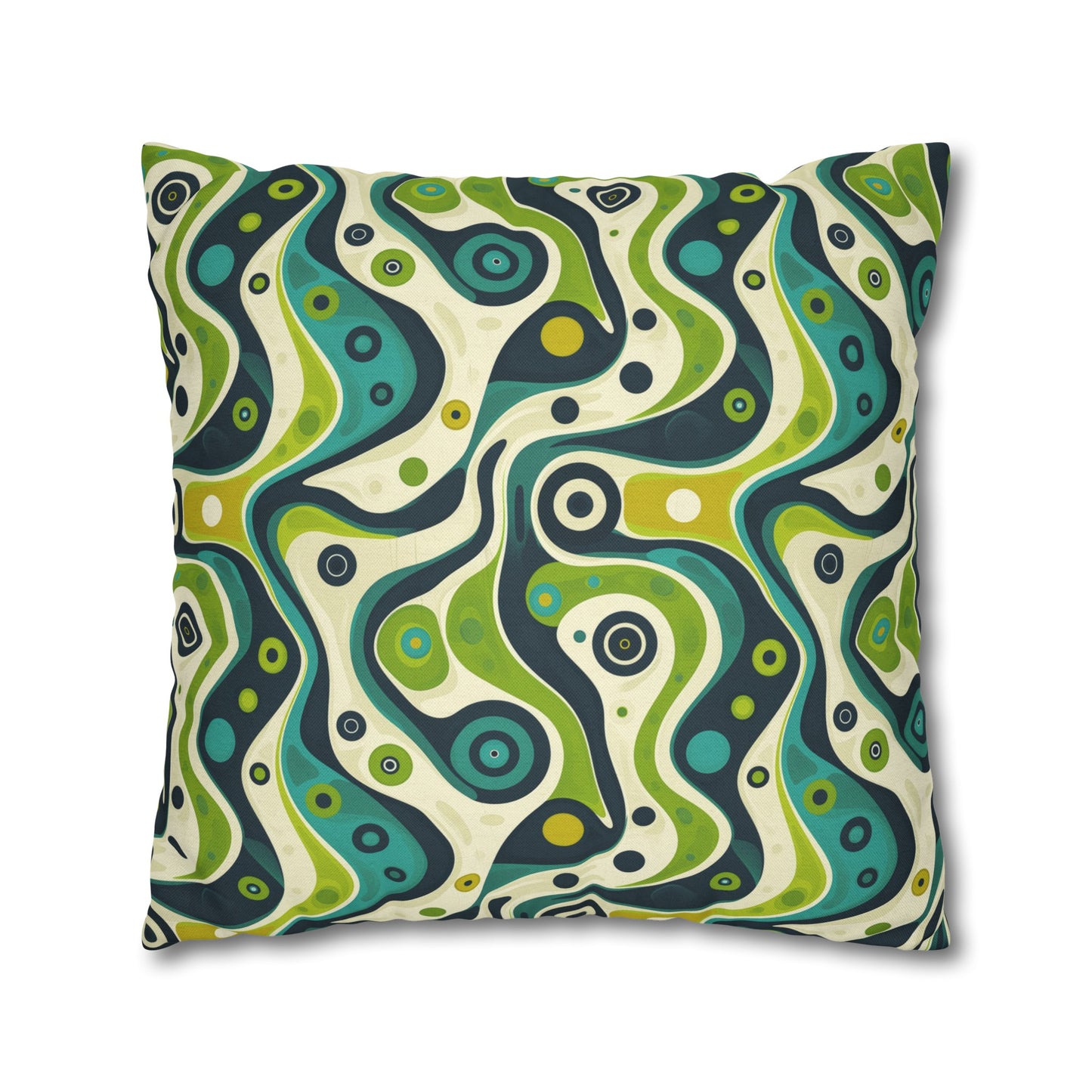 Groovy Retro Greens and Blues Abstract Waves Spun Polyester Square Pillowcase 4 Sizes