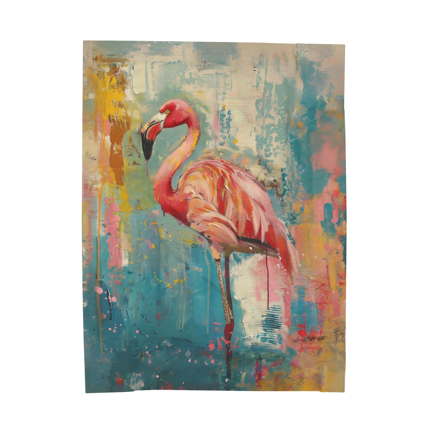 Colorful Abstract Painting of Vibrant Flamingo Velveteen Plush Blanket 3 Sizes