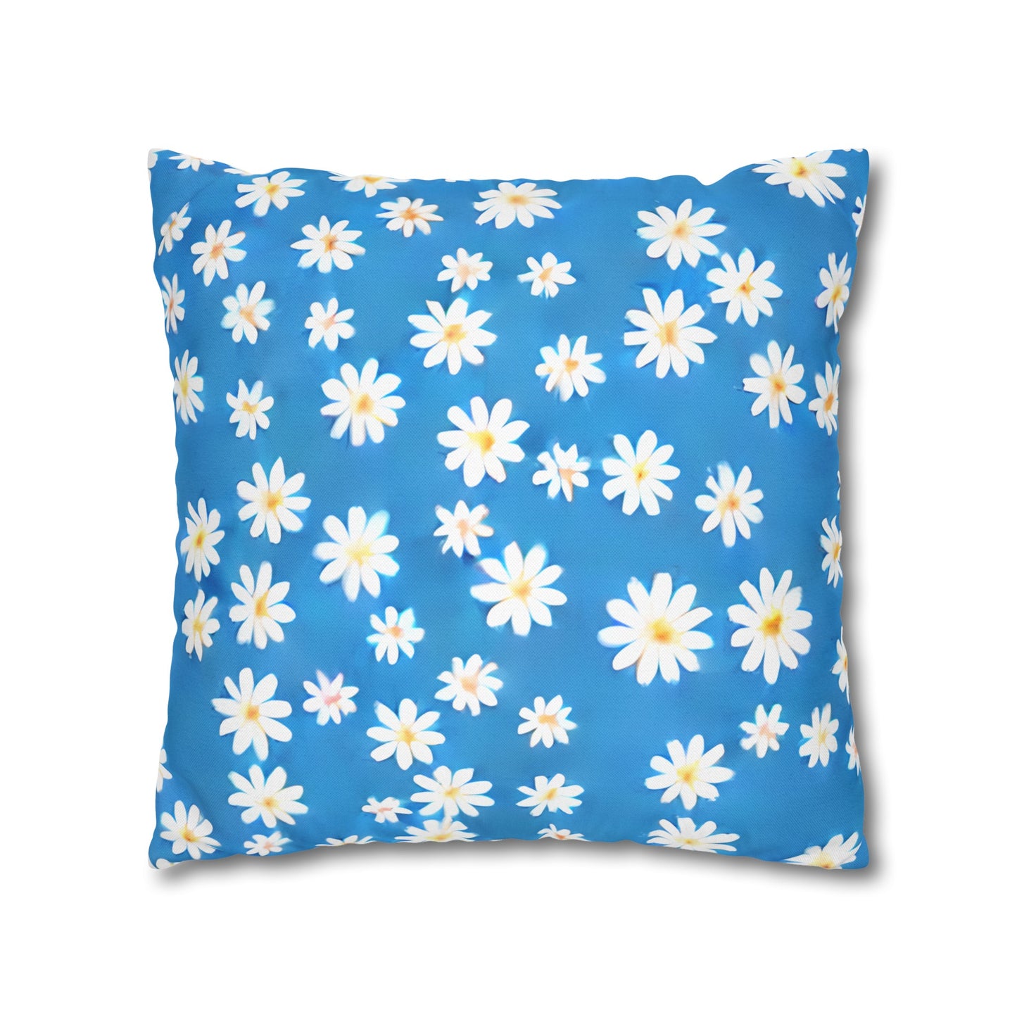 Skys Whisper: Tiny White Daisies on a Serene Blue Spun Polyester Square Pillowcase 4 Sizes