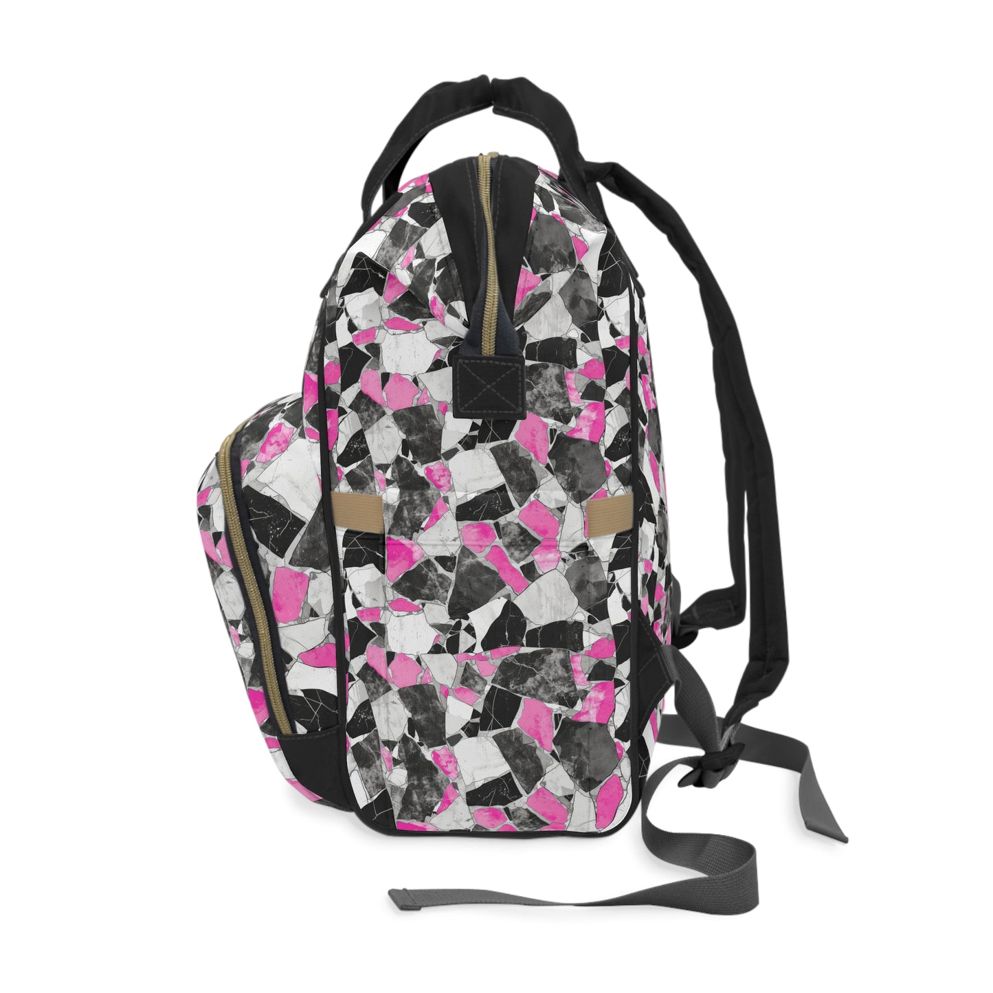 Chic Pink and Gray Mosaic Design Multifunctional Diaper Backpack