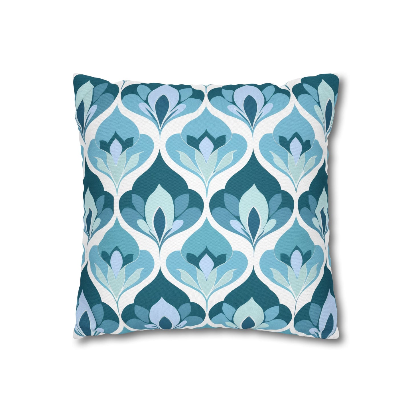 Serene Leaf Motifs Cascading in Cool Hues of Oceanic Blues Spun Polyester Square Pillowcase 4 Sizes