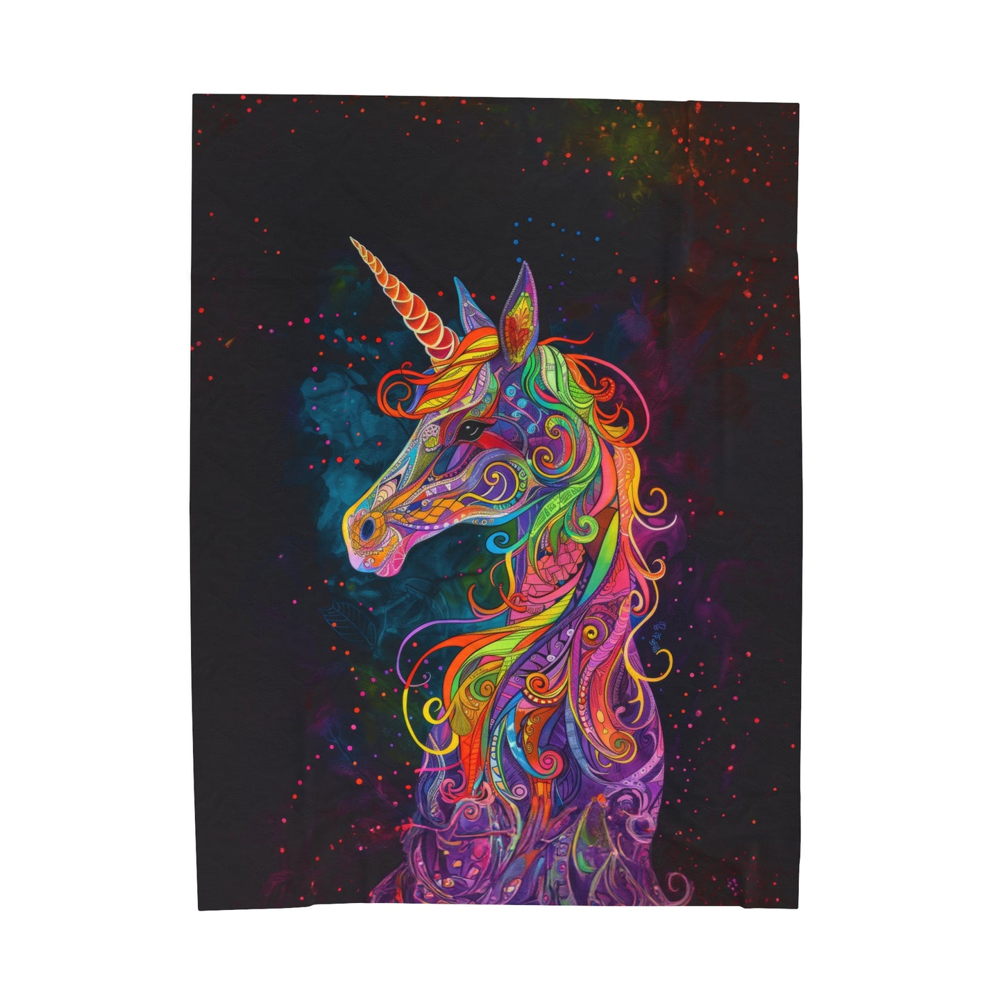 Psychedelic Neon Fantasy Rainbow Dream Unicorn Velveteen Plush Blanket 3 Sizes