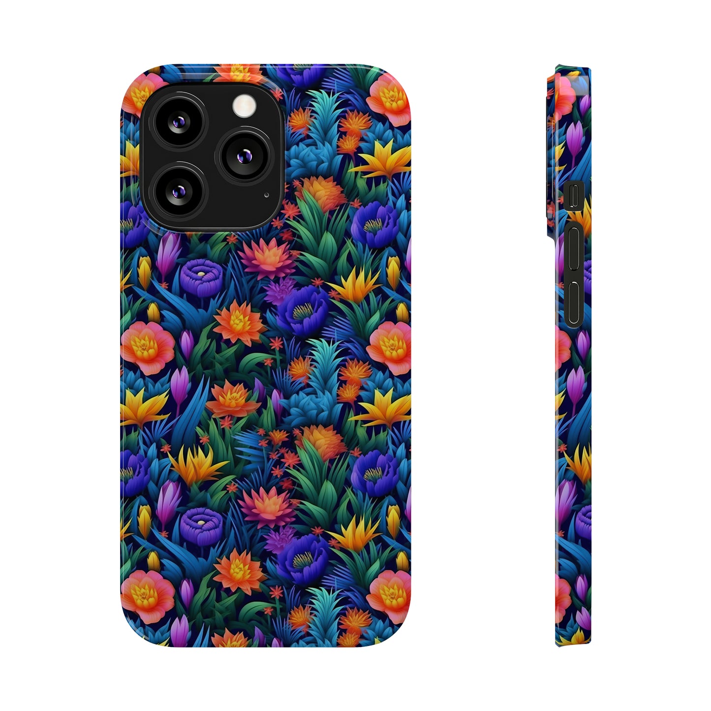 3D Tropical Bright Flowers Iphone 15-12 Slim Phone Case