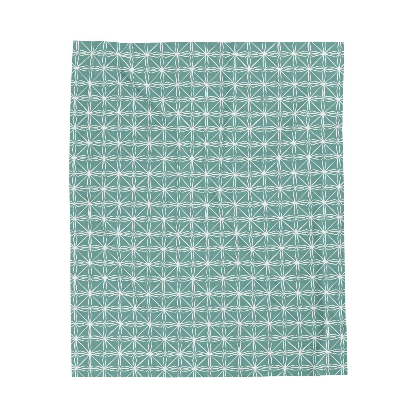 Elegant Minimalist Geometric Line Art in White and Teal Pattern Velveteen Plush Blanket 3 Sizes