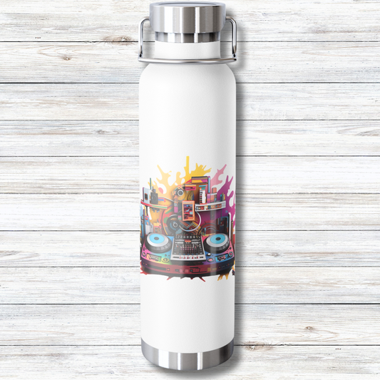 DJ Spinning Music Setup Abstract Design - 22 oz Copper Vacuum Insulated Bottle Multiple Colors