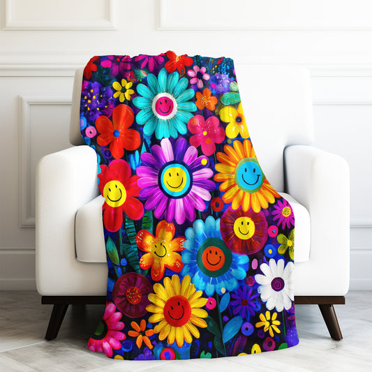 Happy Smiling Spring Fowers Velveteen Plush Blanket 3 Sizes