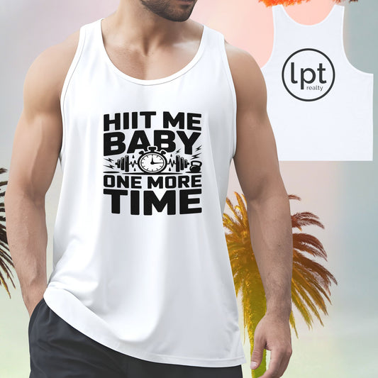 LPT Realty Funny Workout Tank Top HIIT Me One More Time, LPT Logo on Back Workout Tank Unisex Jersey Tank