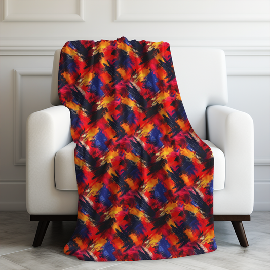 Vibrant Brush Strokes of Bold Colors Red, Purple and Orange Velveteen Plush Blanket 3 Sizes