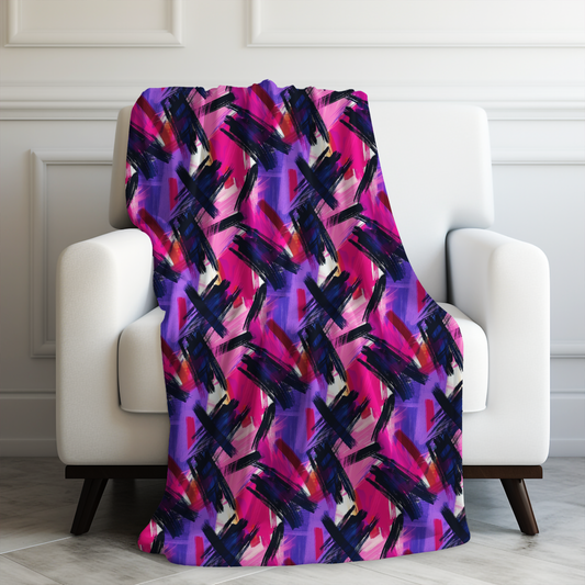 Vibrant Rebellion Brush Strokes in Hot Pink and Cool Purple on a Moody, Dark Background Velveteen Plush Blanket 3 Sizes