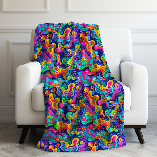 Vibrant Dreamscape of Psychedelic Paper Cut-Out Waves in Vivid Colors Velveteen Plush Blanket 3 Sizes