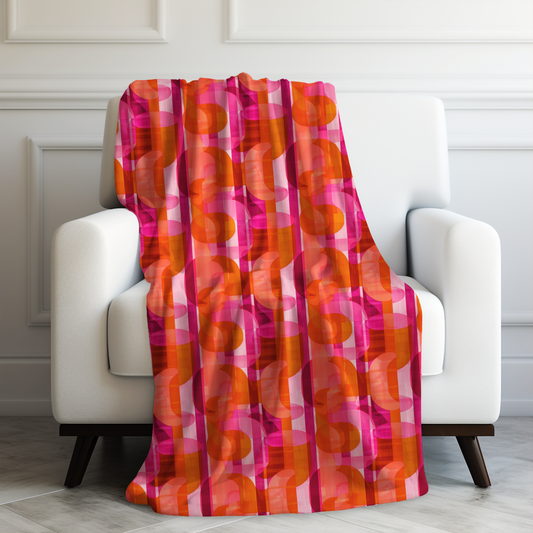 Vibrant Retro Fusion Bold Pink and Orange Geometric Abstract Pattern Velveteen Plush Blanket 3 Sizes