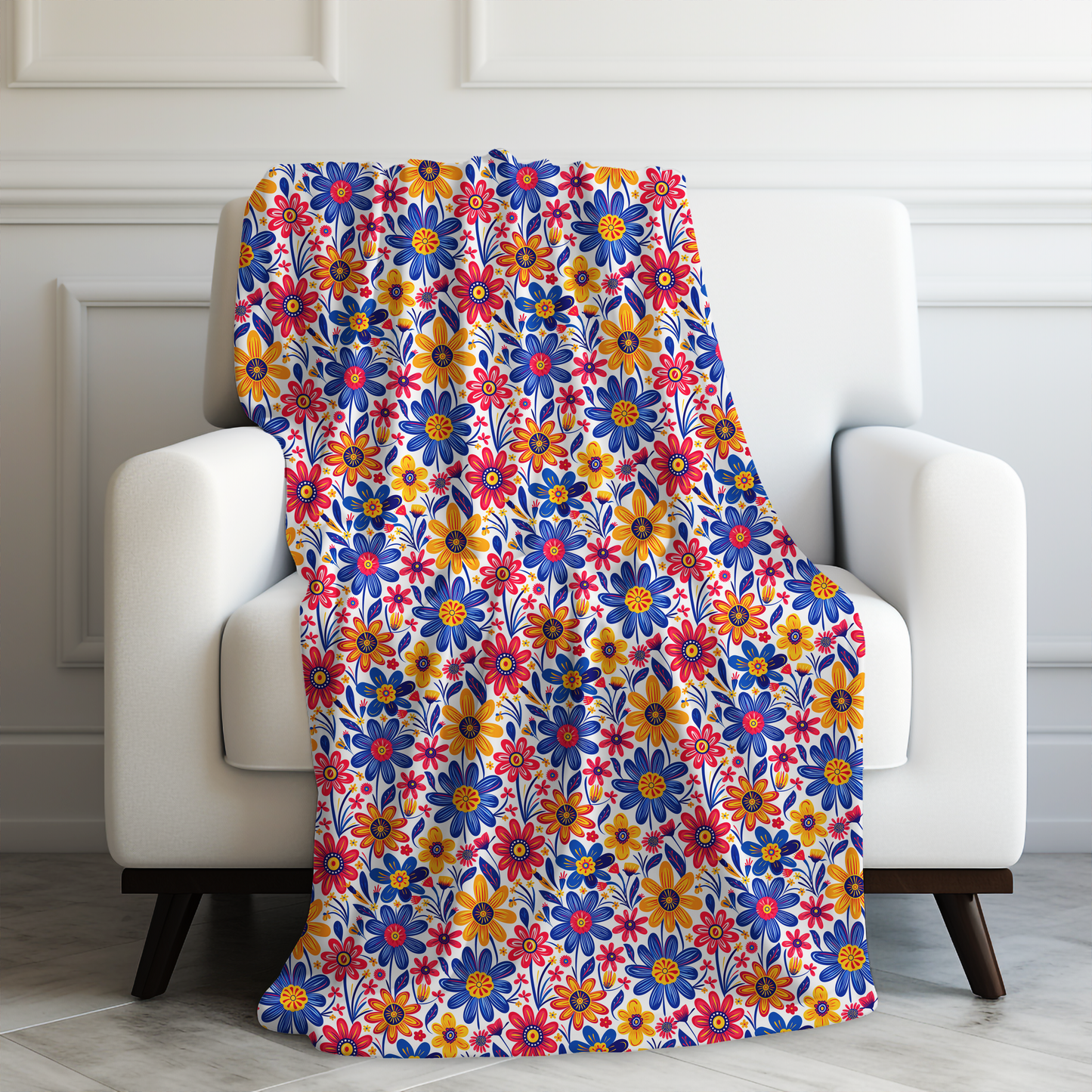 Vivid Blossom Bouquet: Large Hand-Drawn Spring Flowers Bursting with Vibrant Colors Velveteen Plush Blanket 3 Sizes