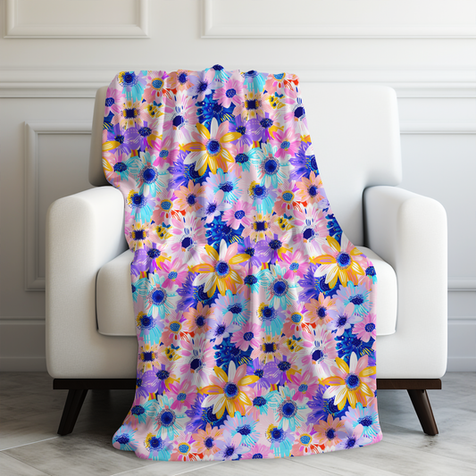 Watercolor Wonderland: Large Colorful Daisies Blooming with Radiance Velveteen Plush Blanket 3 Sizes