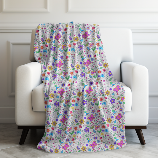 Whimsical Flutter: Kids' Enchanted Butterflies and Blooming Flowers Velveteen Plush Blanket 3 Sizes