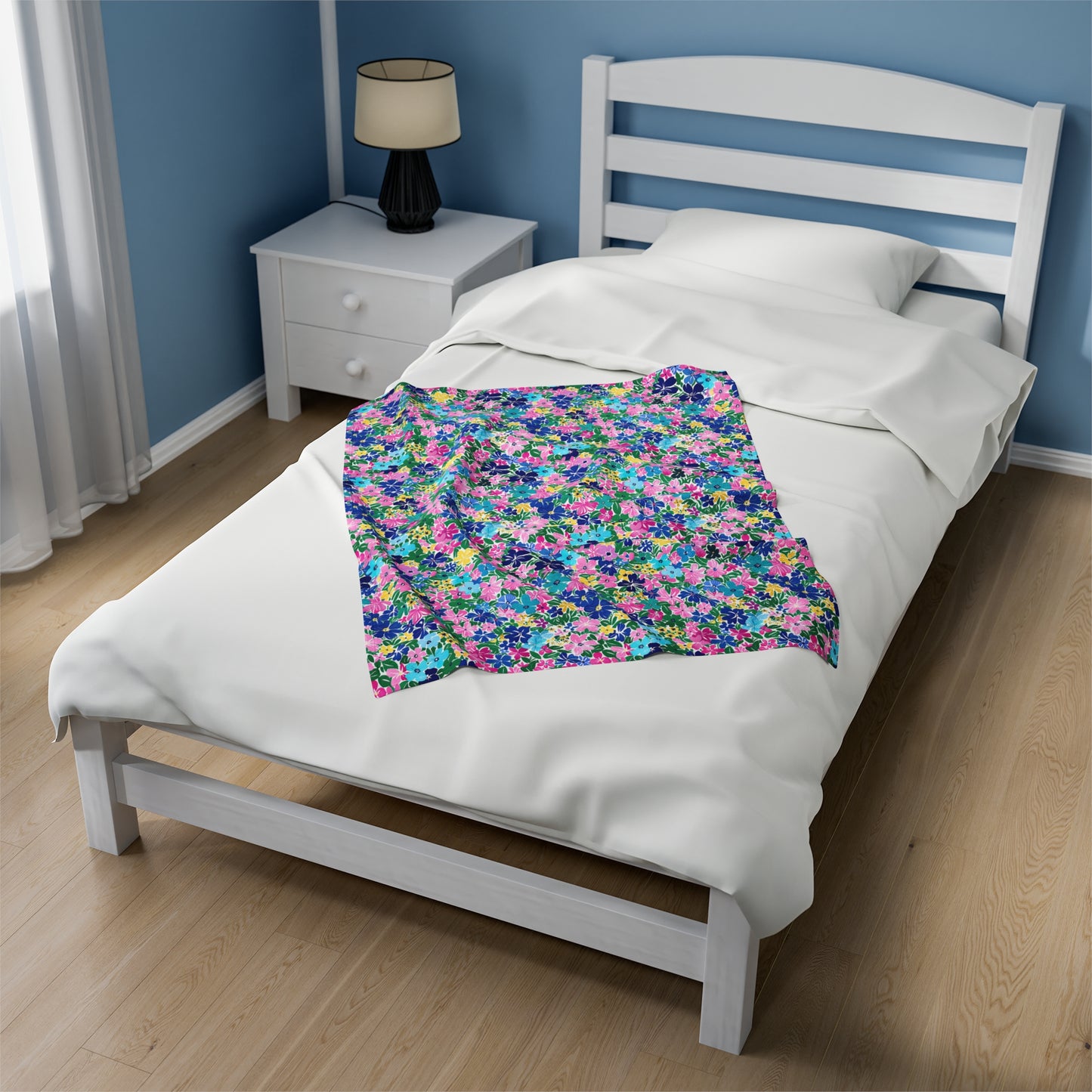 Rainbow Blooms: Vibrant Multi-color Watercolor Flowers in Full Bloom Velveteen Plush Blanket 3 Sizes