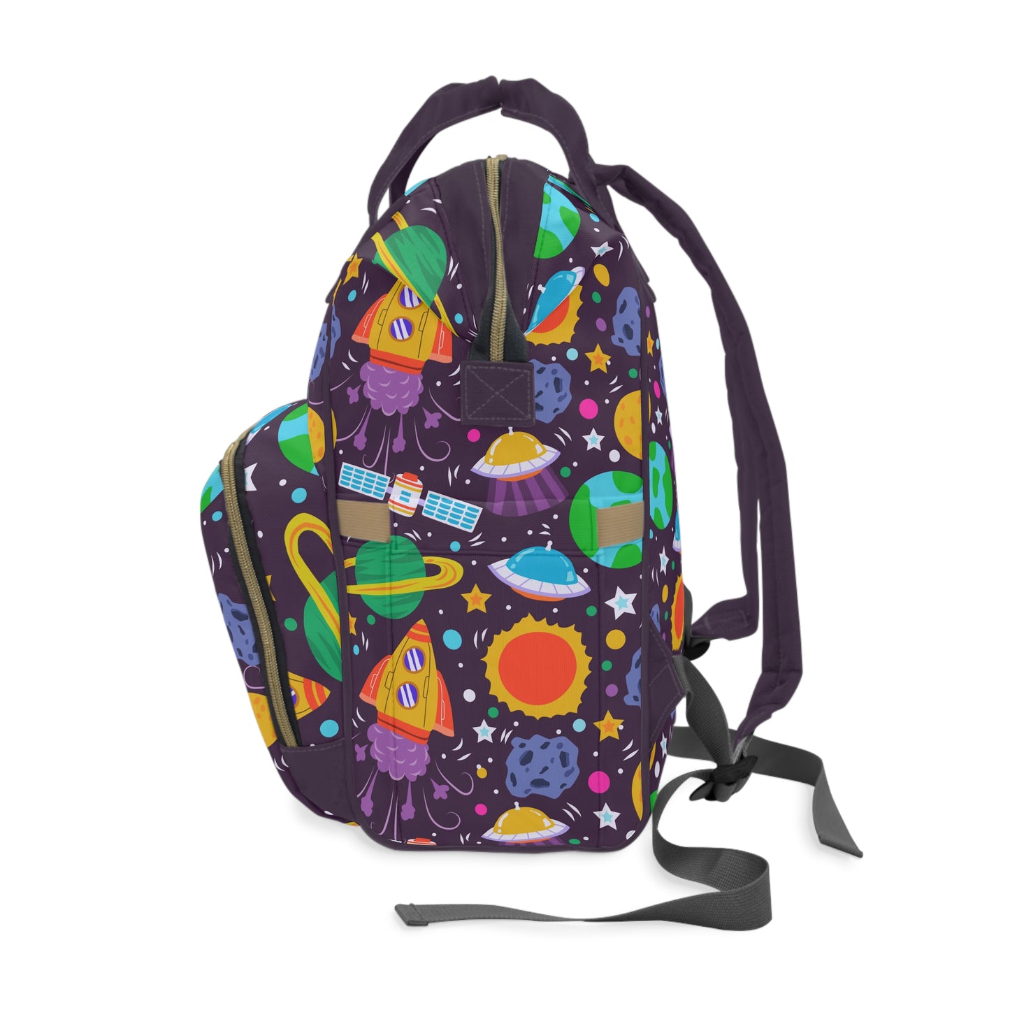 Galactic Adventure: Kids' Spaceships, Planets, and Stars Multifunctional Diaper Backpack