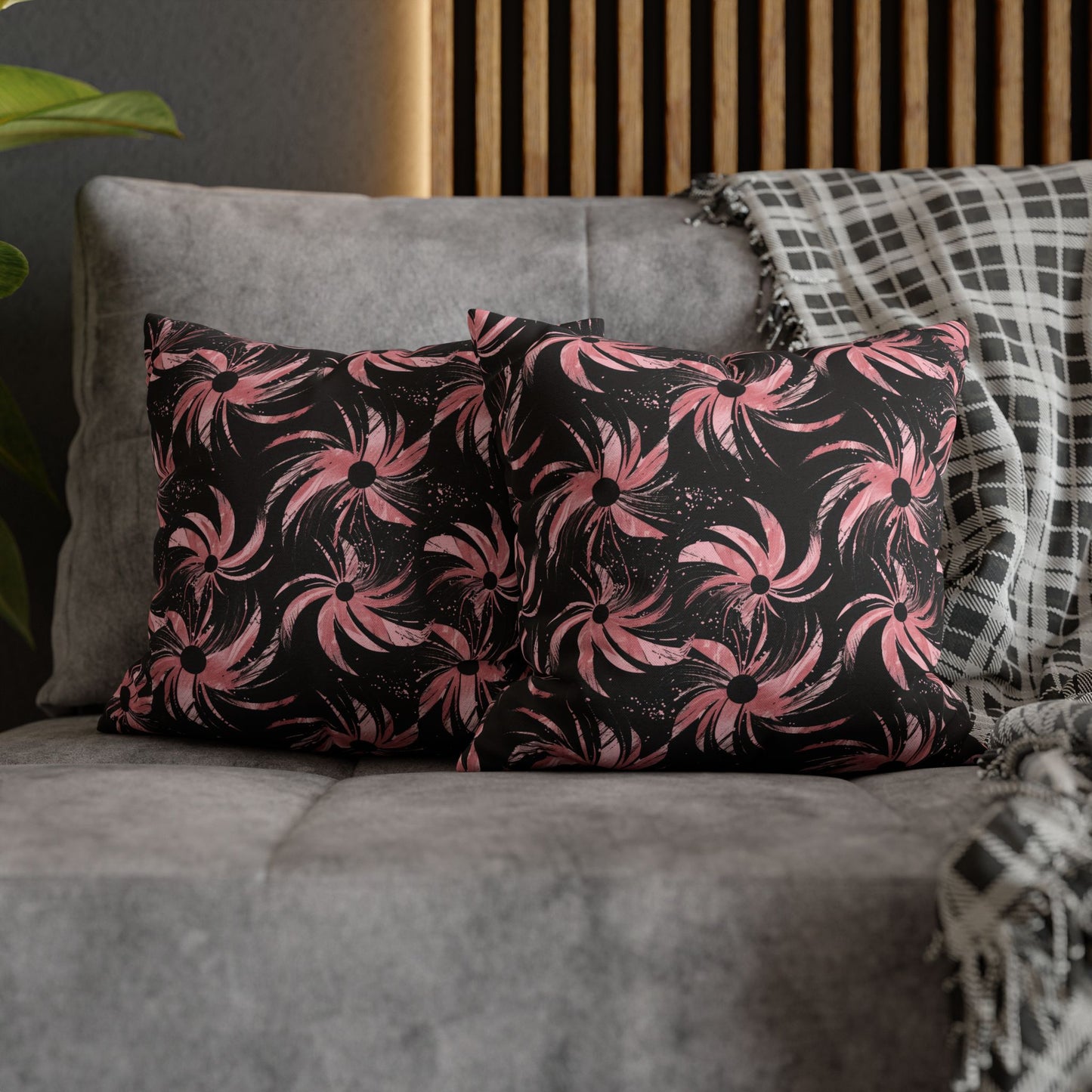 Stellar Blooms of Cosmic Pink on Midnight Black Design Spun Polyester Square Pillowcase 4 Sizes