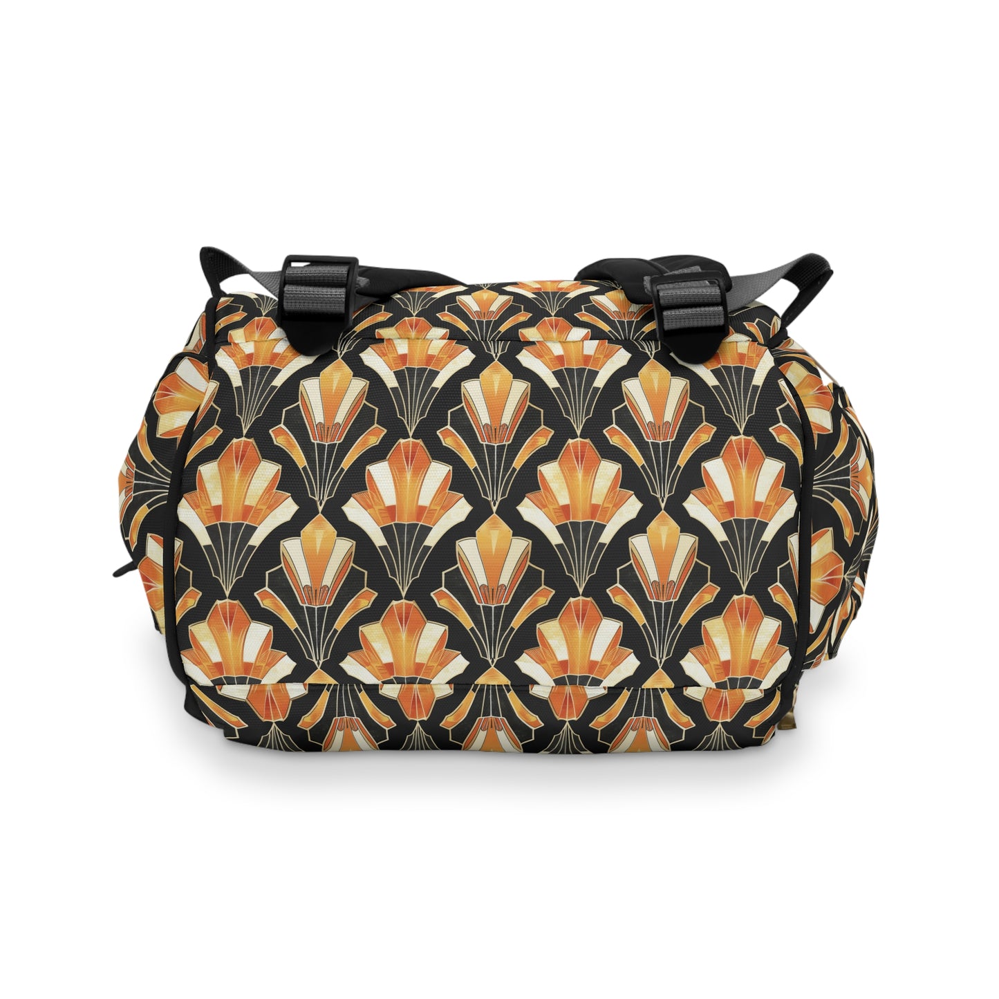 Art Deco Inspired Streamlined Geometric Florals in Orange and Black Multifunctional Diaper Backpack