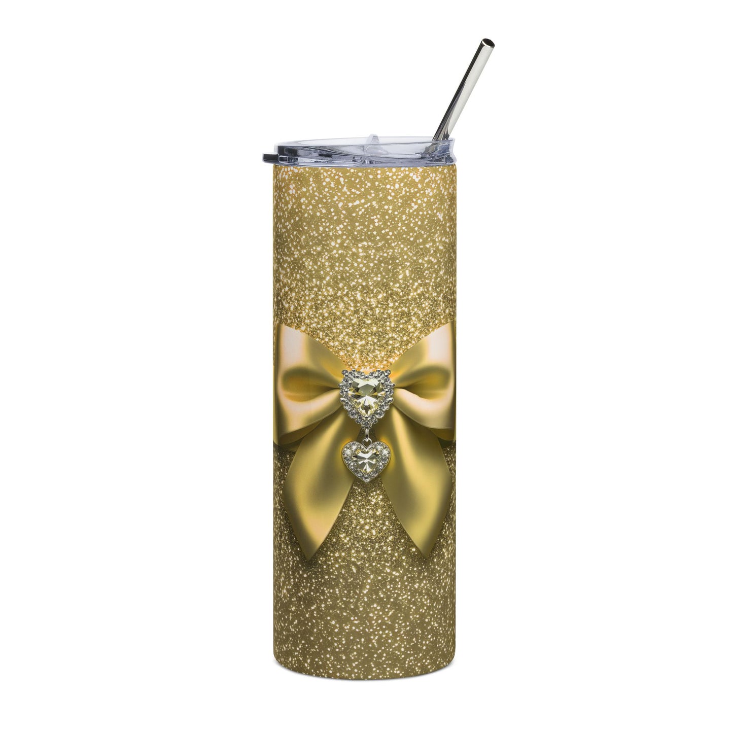 Bling Sparkle Coquette Bow and Jewels Glam Gold Seamless Design 20 oz Skinny Tumbler