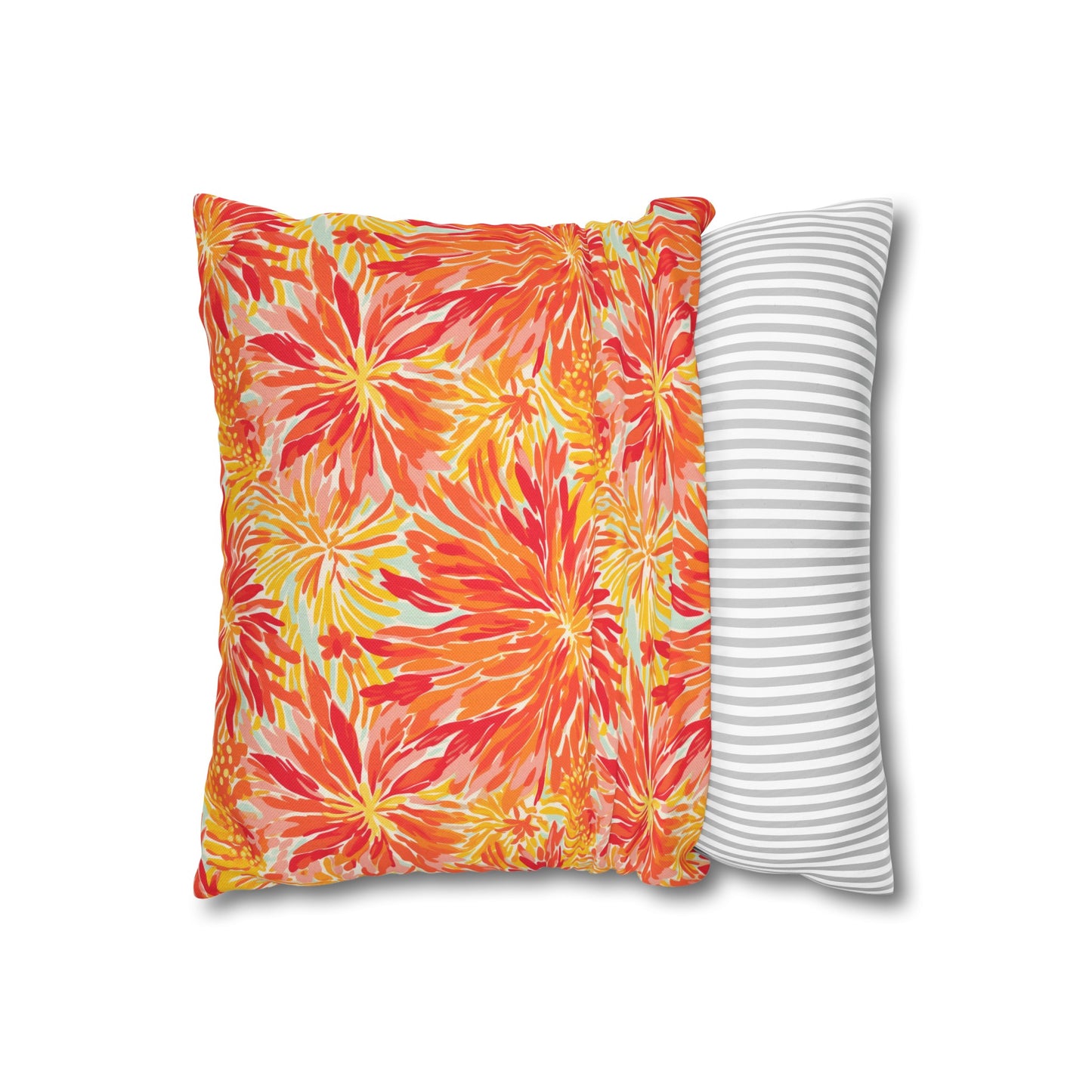 Golden Citrus Blooms: Vibrant Orange and Yellow Watercolor Flowers Spun Polyester Square Pillowcase 4 Sizes