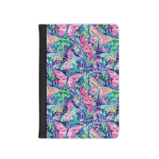 Fluttering Rainbows: Vibrant Watercolor Butterflies in Flight - Passport Cover Faux Leather RFID Blocking