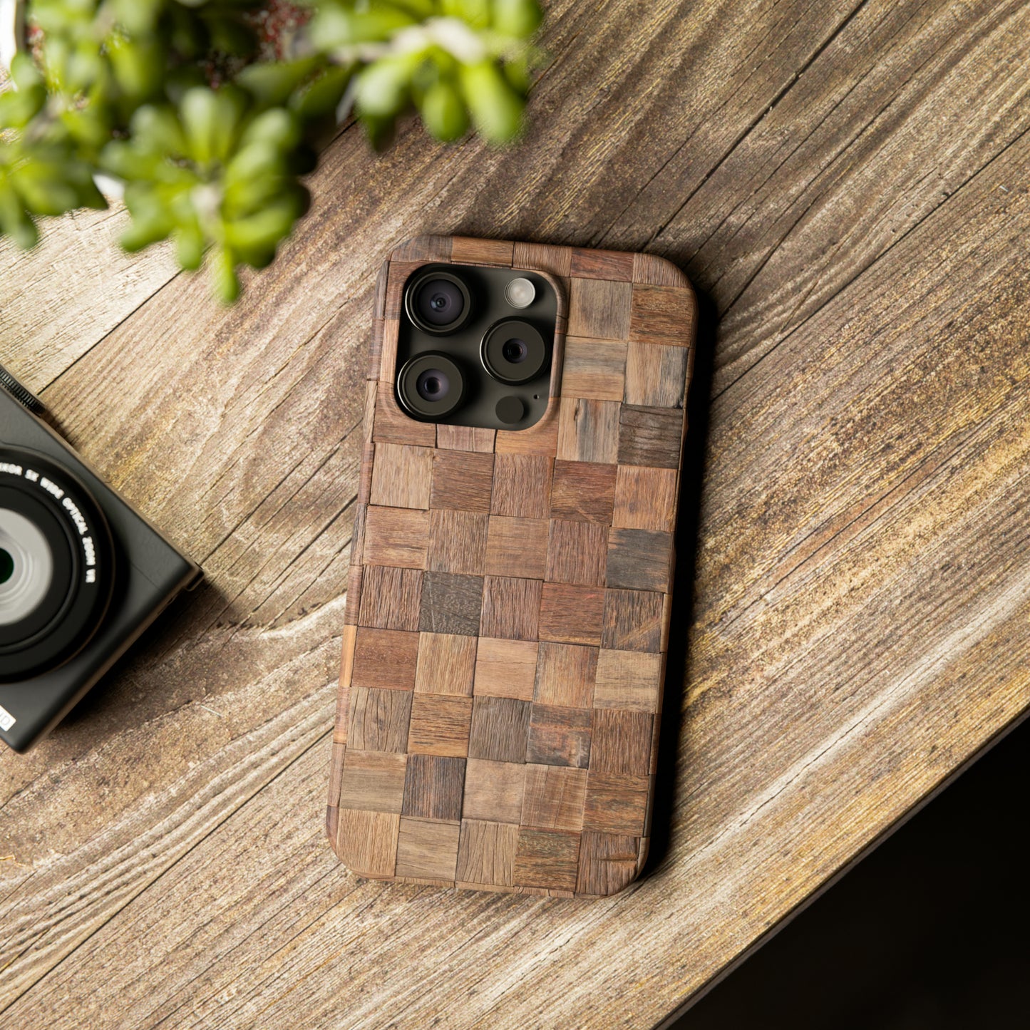 Organic Elegance Natural Woven Wood Design Design Iphone 15-12 Slim Phone Case