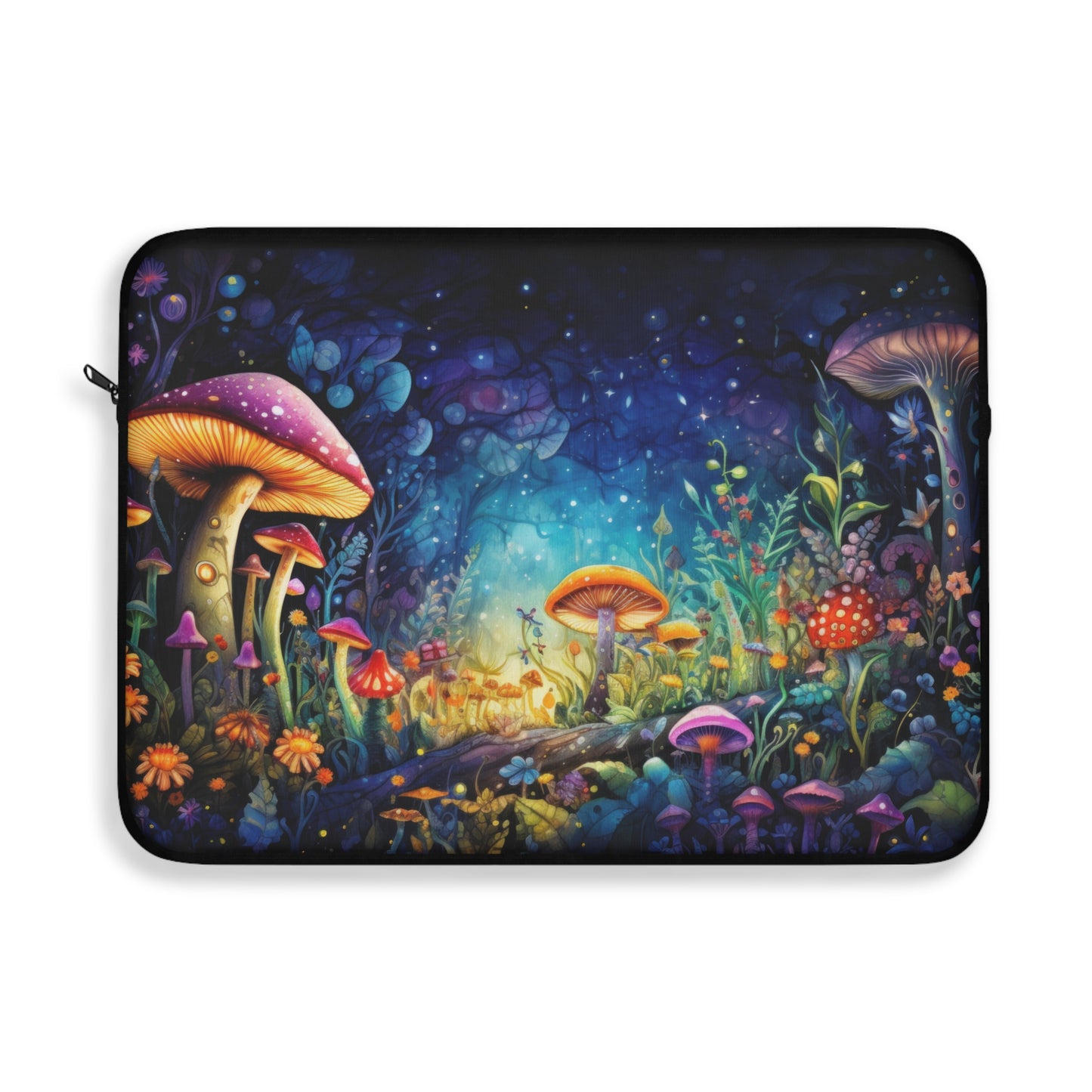 Fantasy Neon Midnight Mushroom and Flower Garden - Laptop or Ipad Protective Sleeve 3 Sizes