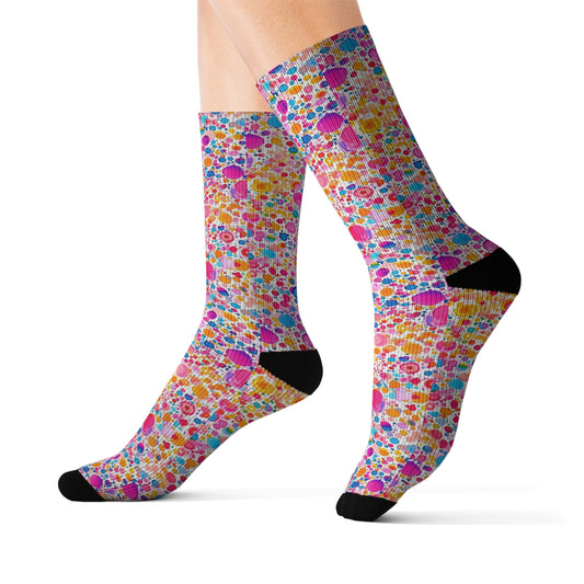 Prismatic Splatter: Rainbow Watercolor Explosion Ribbed Crew Socks