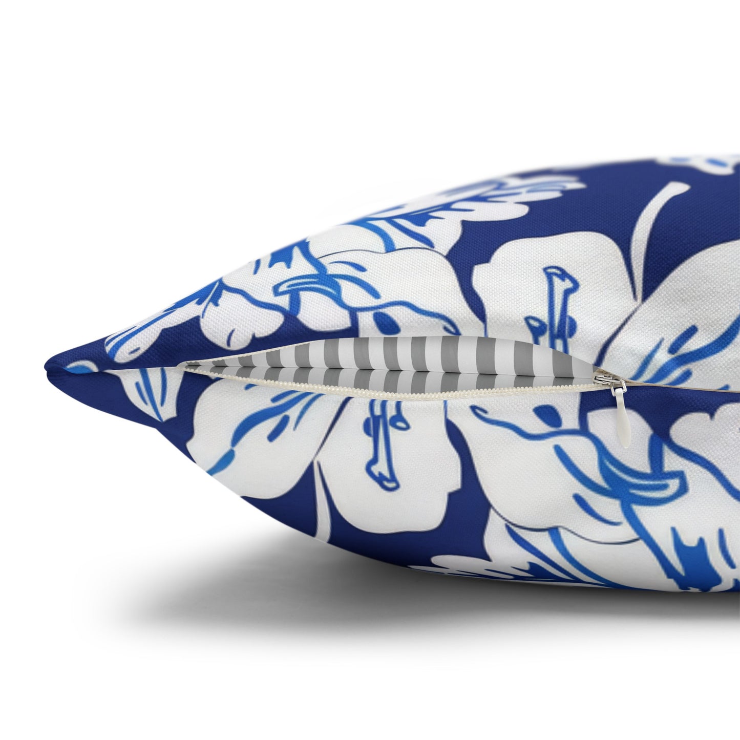 Oceanic Bloom: Watercolor Tropical Flowers in White and Blue against a Deep Blue Background Spun Polyester Square Pillowcase 4 Sizes