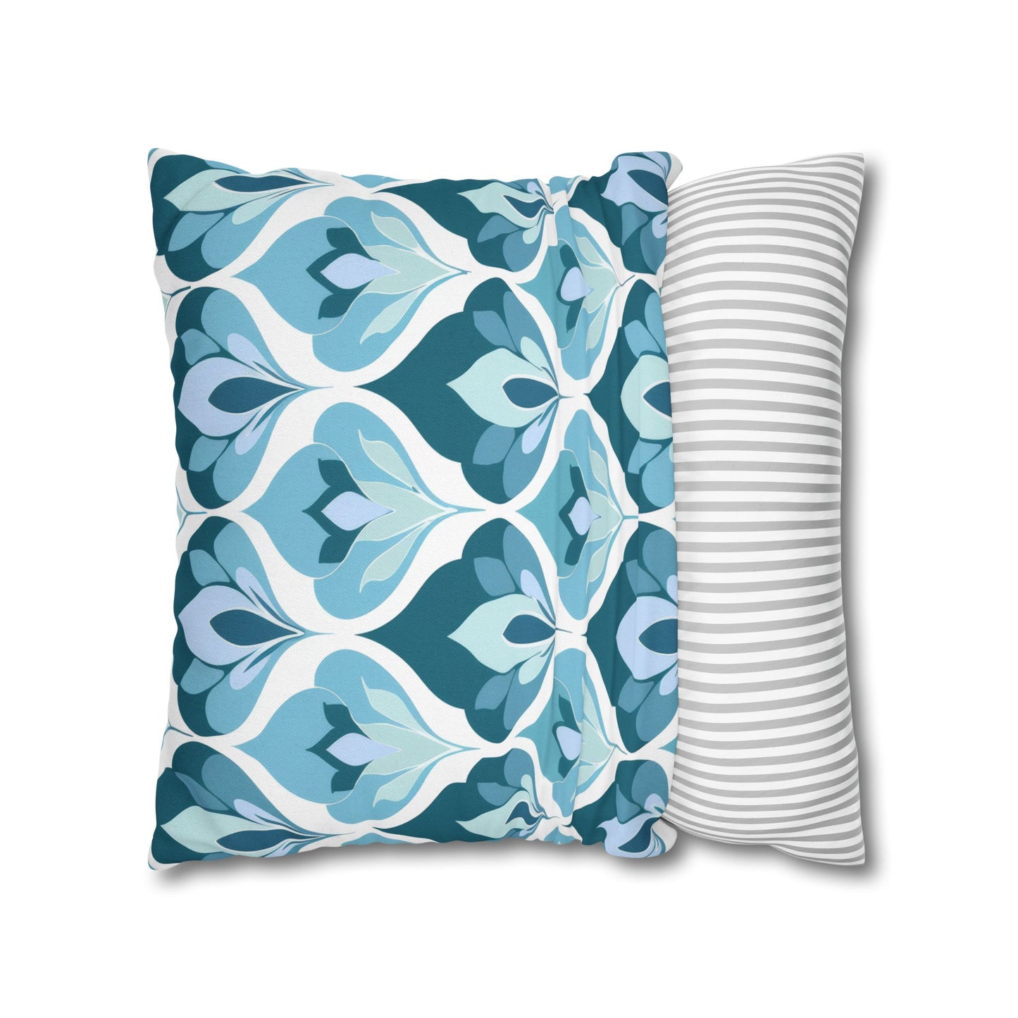 Serene Leaf Motifs Cascading in Cool Hues of Oceanic Blues Spun Polyester Square Pillowcase 4 Sizes