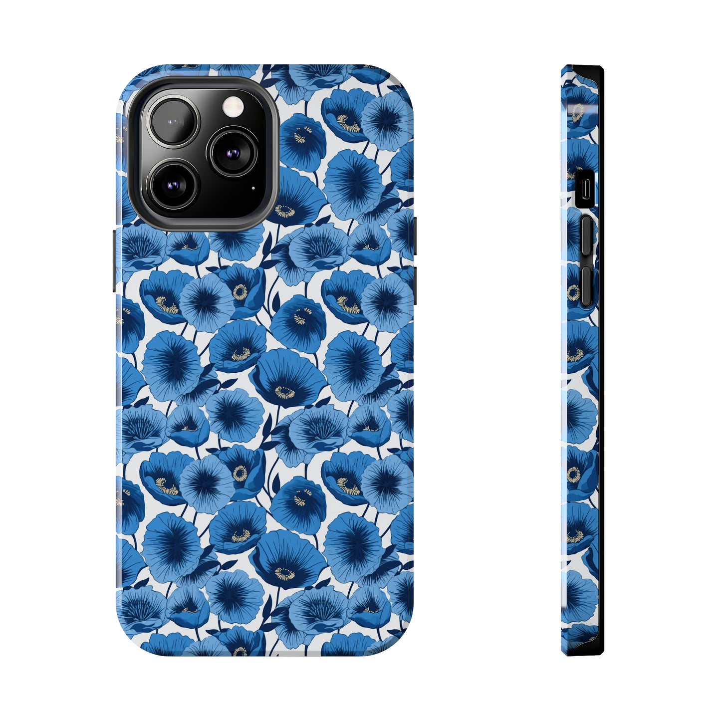 Vivid Blooms Bright Blue Poppies Design Iphone Tough Phone Case